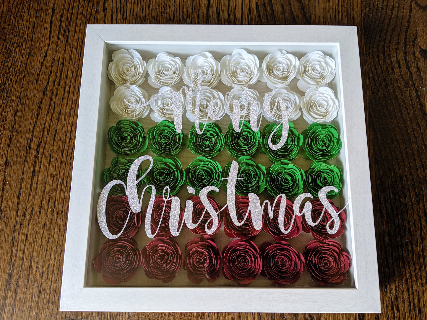 Merry Christmas rolled paper flower shadow box holiday home decor