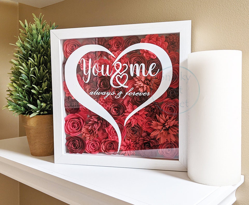 You & Me always and forever Valentine's rolled paper flower shadow box home decor