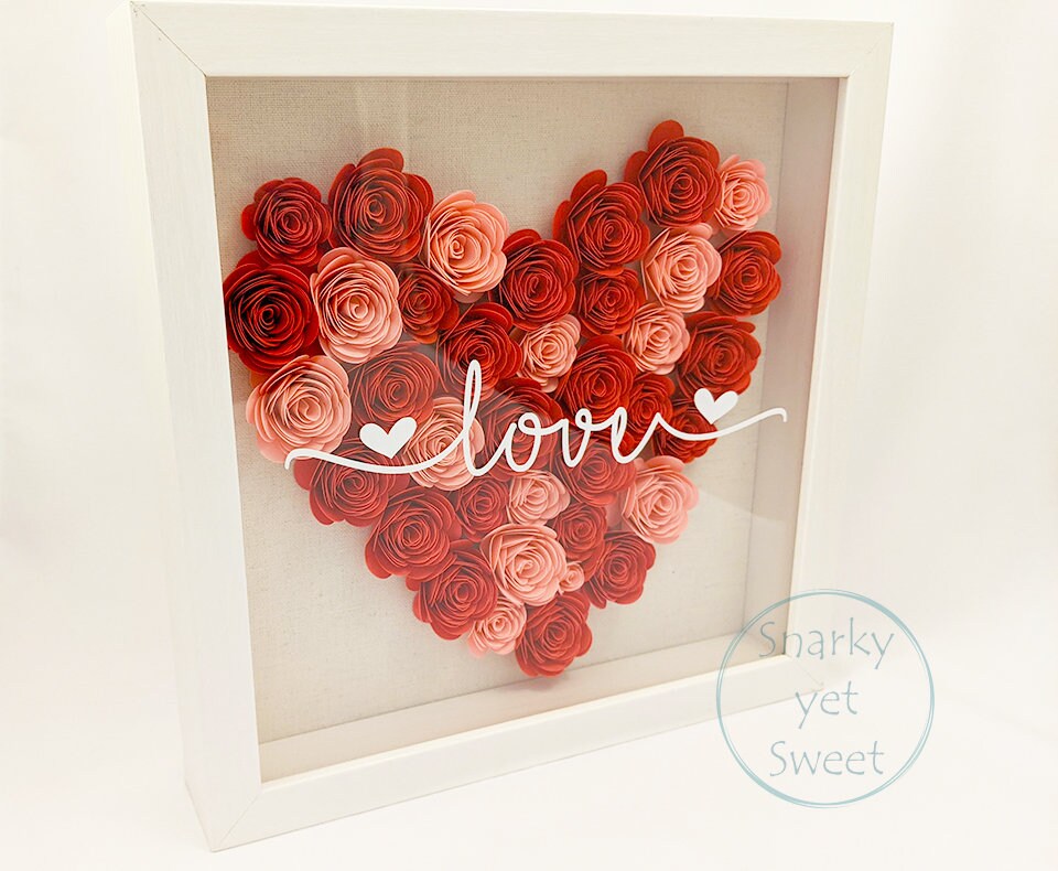 Love Valentine's rolled paper flower shadow box fall home decor