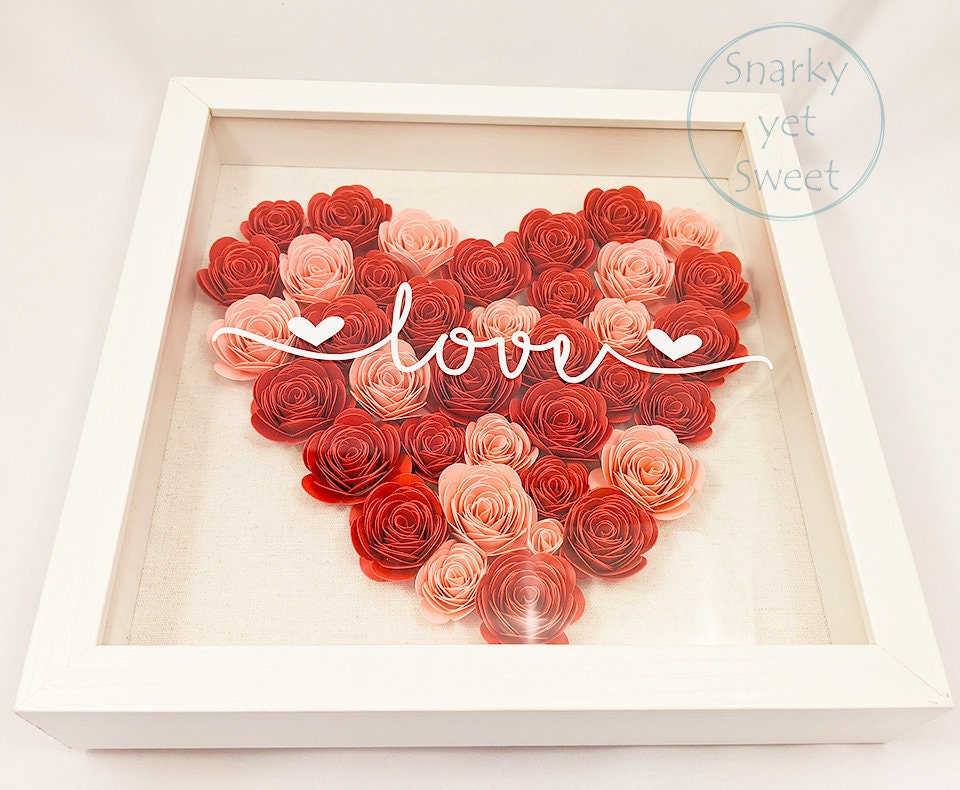 Love Valentine's rolled paper flower shadow box fall home decor