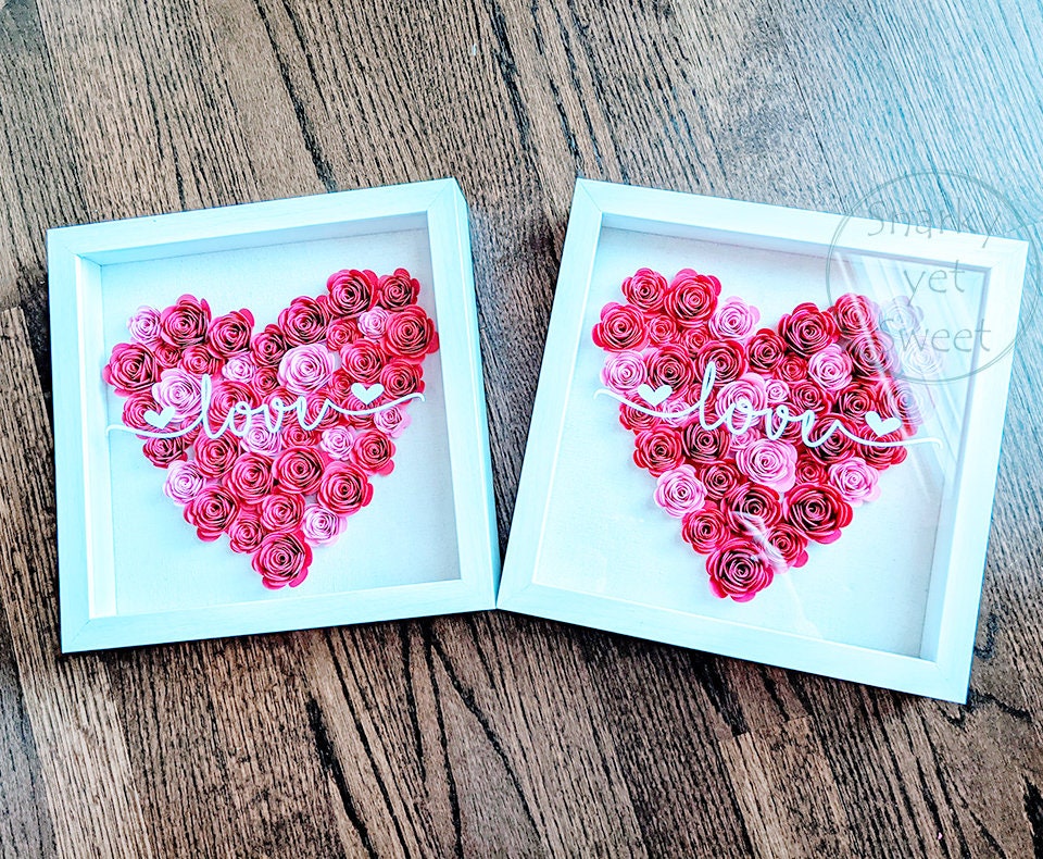 Love Valentine's rolled paper flower shadow box fall home decor