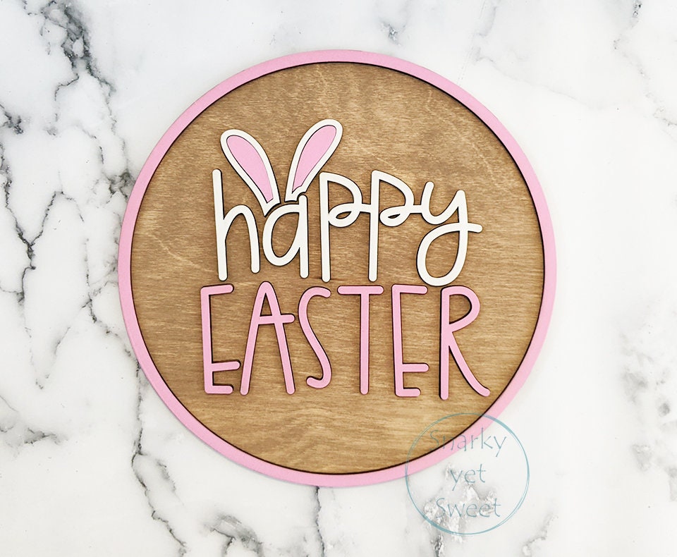 Happy Easter Wood Round Sign, laser cut, glowforge