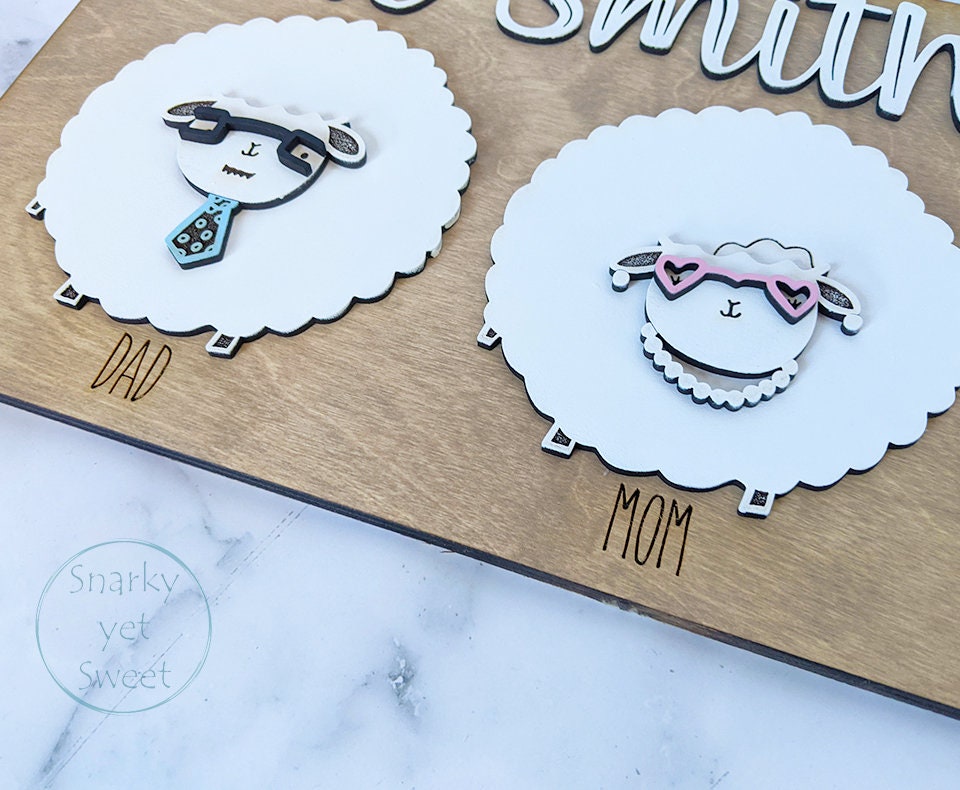 Fluffy Sheep Family Sign, 3d laser cut, Spring Easter home decor