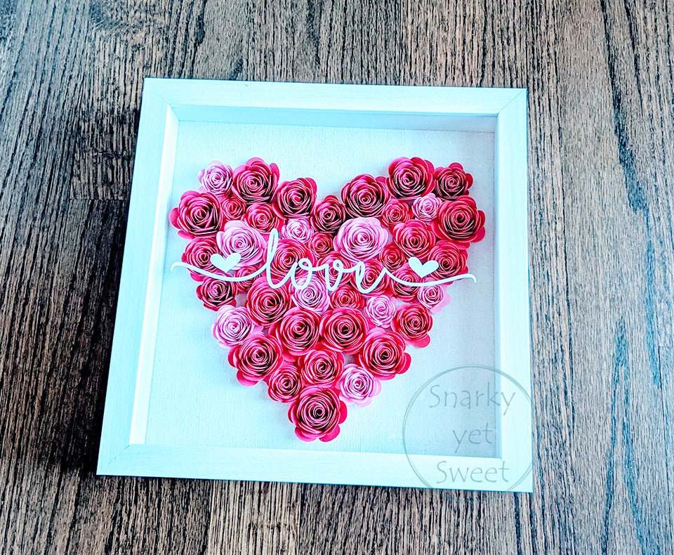 Love Valentine's rolled paper flower shadow box fall home decor