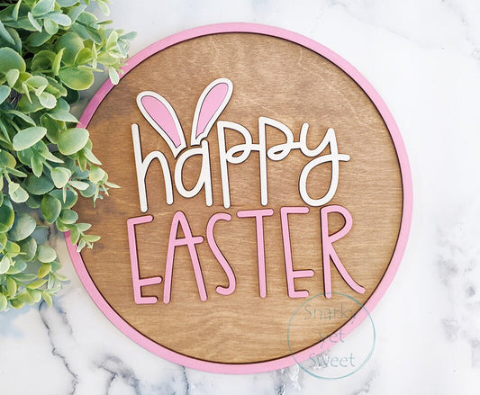 Happy Easter Wood Round Sign, laser cut, glowforge