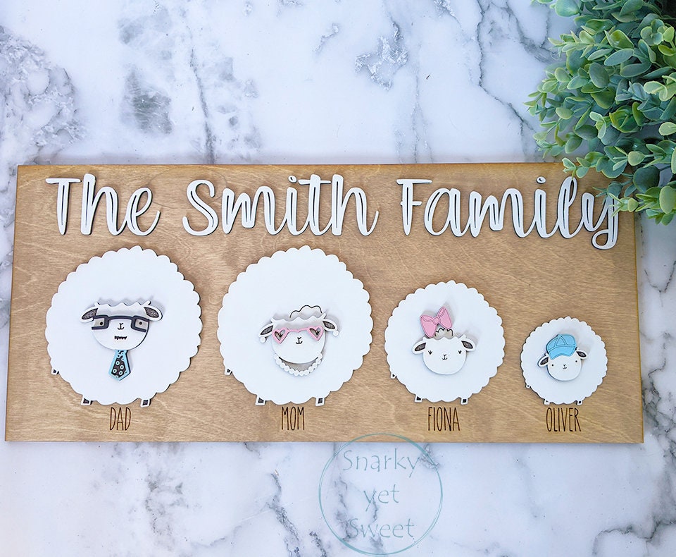 Fluffy Sheep Family Sign, 3d laser cut, Spring Easter home decor