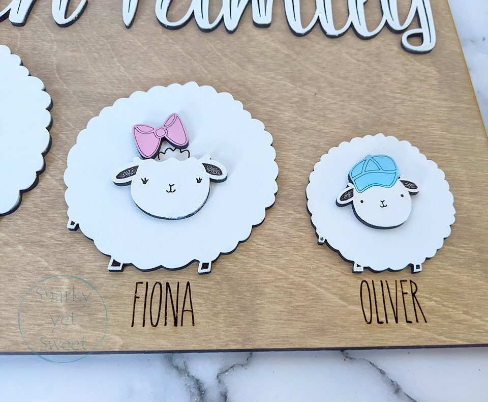 Fluffy Sheep Family Sign, 3d laser cut, Spring Easter home decor