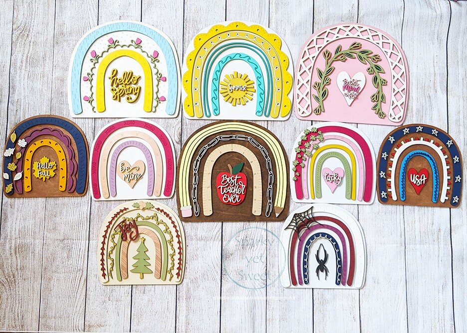 Valentines Day Boho Rainbow Wooden Tabletop Decor