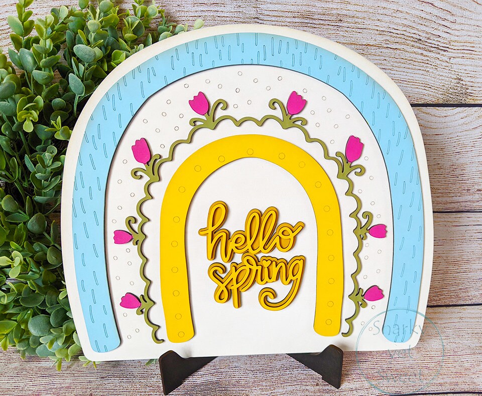 Spring Boho Rainbow Wooden Tabletop Decor