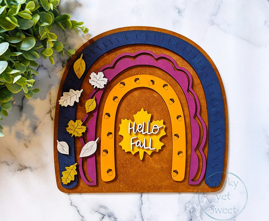 Fall Boho Rainbow Wooden Tabletop Decor