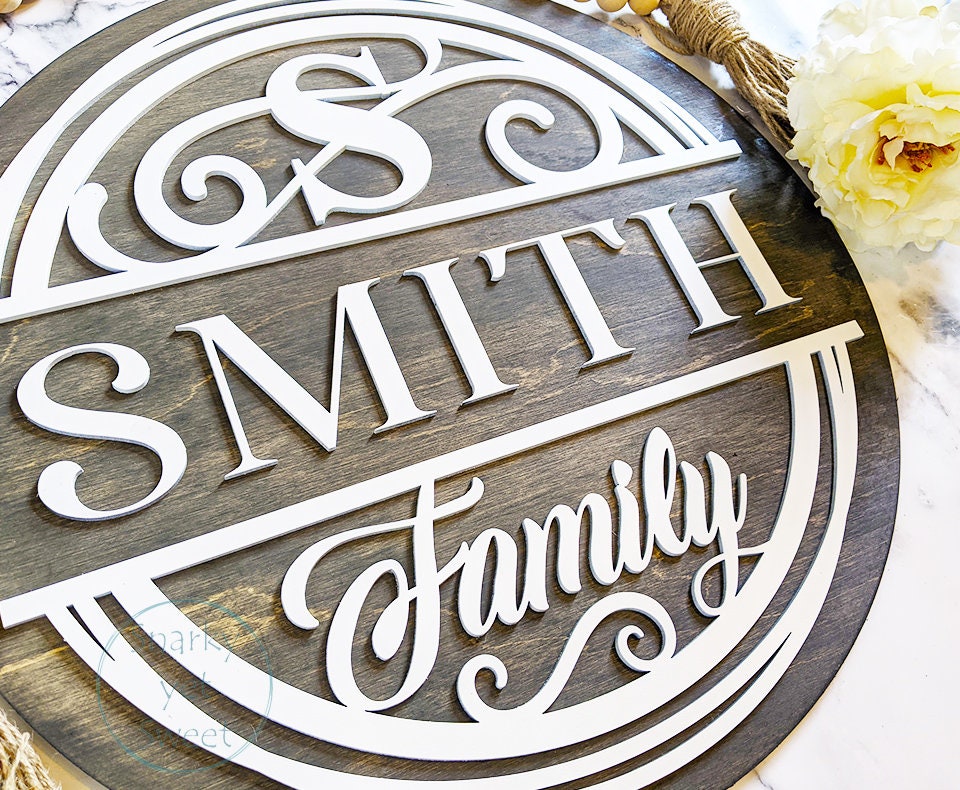 Family monogram laser cut door hanger
