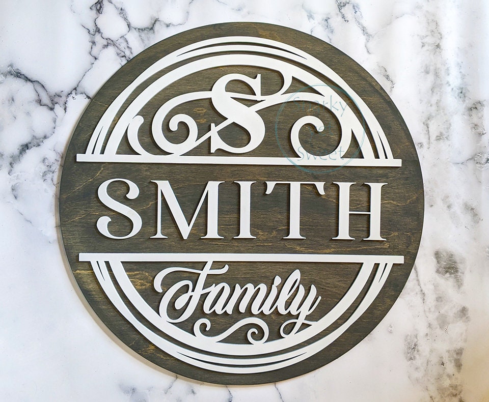 Family monogram laser cut door hanger