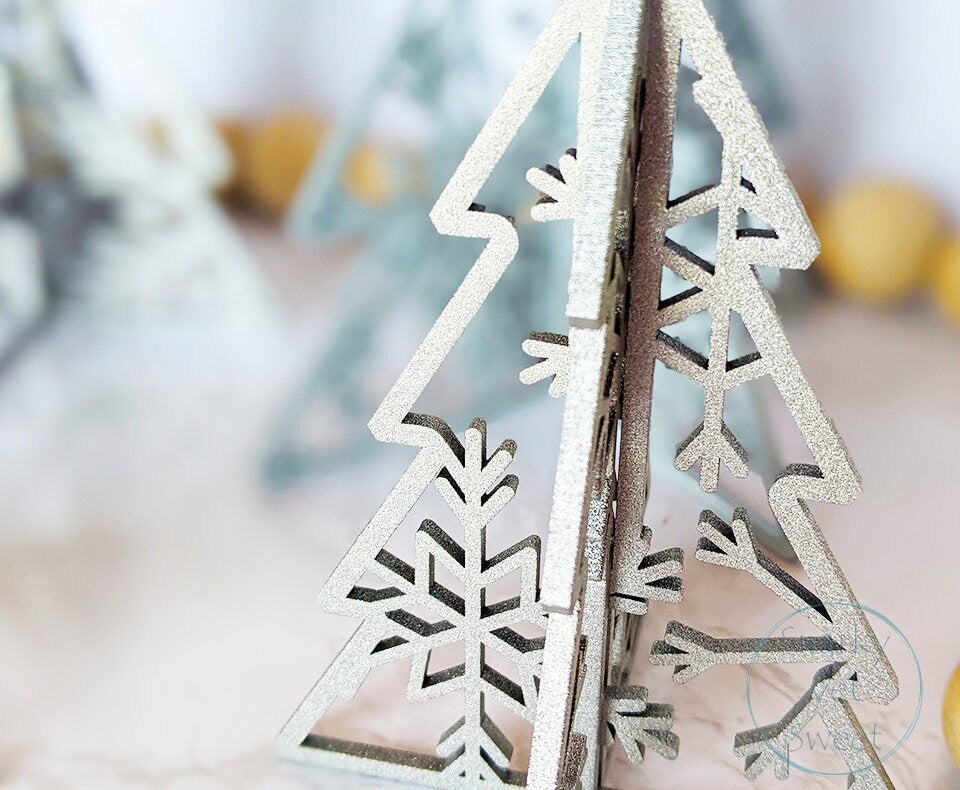 3d laser cut standing wood tree set, home decor, 3d trees, patterned trees, Christmas decor, shelf sitters