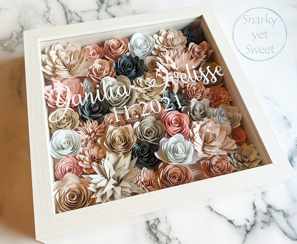 Dusty Rose Couple Names Valentine's rolled paper flower shadow box home decor