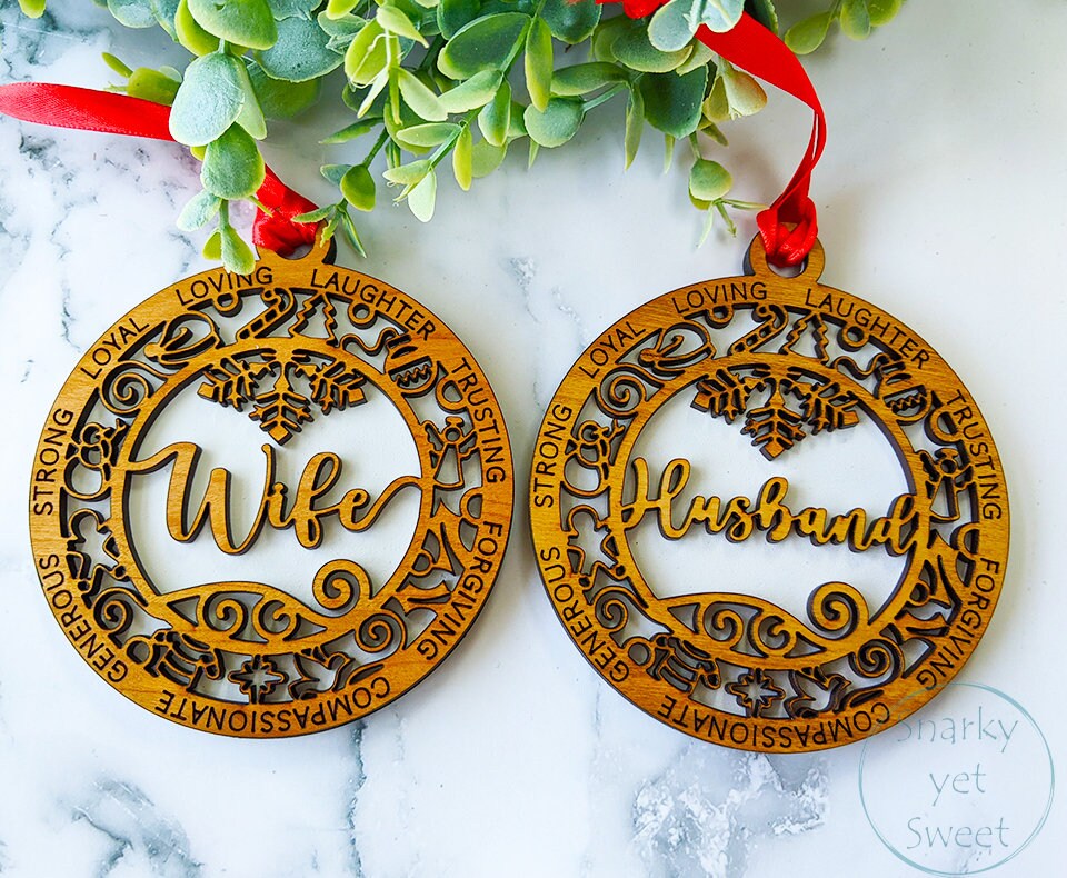 Wife layered ornament, wife ornament, spouse ornament, personalized ornament, unique wood ornament, gift for spouse, wedding gift