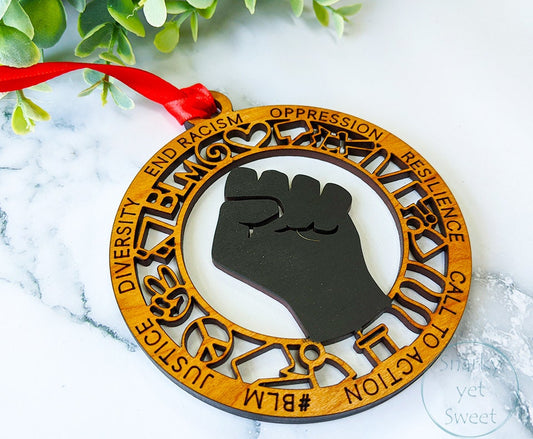 BLM layered ornament, black lives matter ornament, blm ornament, personalized ornament, unique wood ornament, laser cut ornament