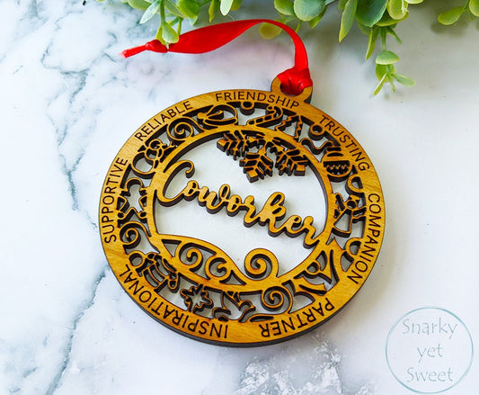 Coworker layered ornament, Coworker ornament, sports ornament, personalized ornament, unique wood ornament, laser cut ornament, corporate