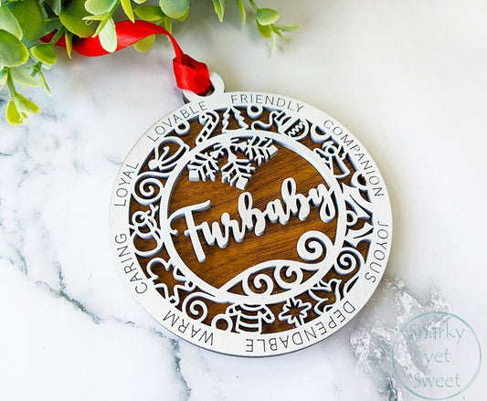 Furbaby layered ornament, furbaby ornament, pet ornament, personalized ornament, unique wood ornament, laser cut ornament