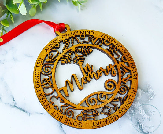In memory layered ornament, memorial ornament, in memorial ornament, personalized ornament, unique wood ornament, laser cut ornament