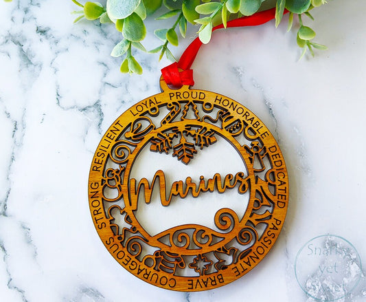 Marines layered ornament, marines ornament, military ornament, personalized ornament, unique wood ornament, laser cut ornament