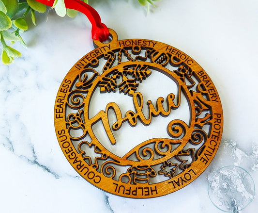 Police layered ornament, police ornament, police officer ornament, personalized ornament, unique wood ornament, laser cut ornament