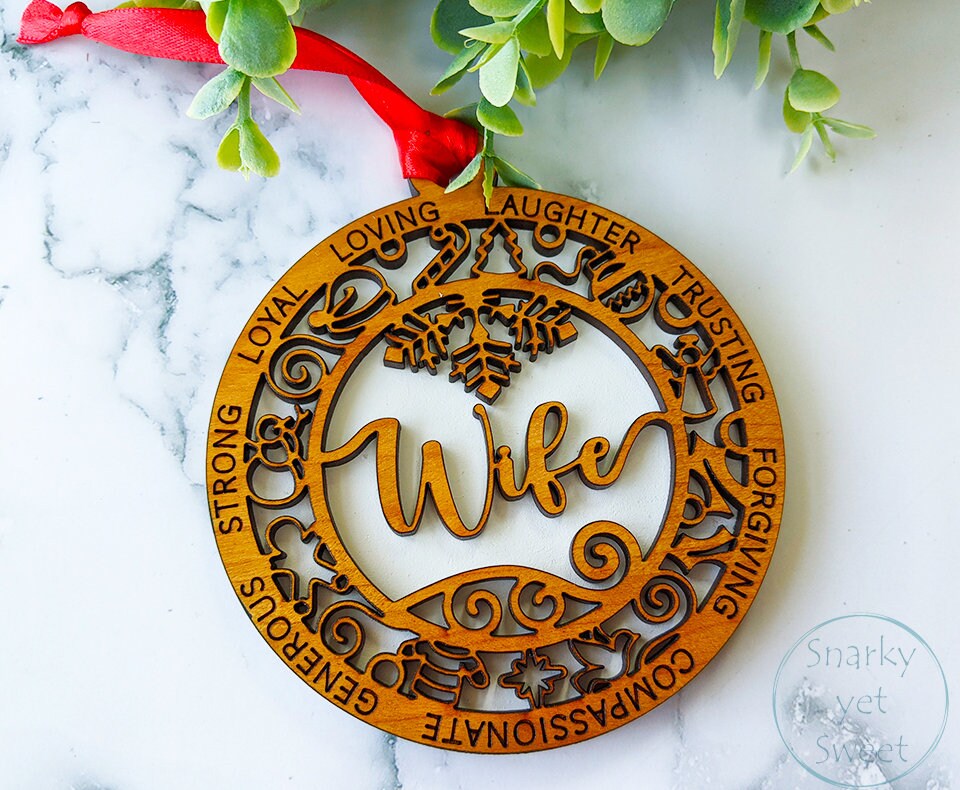 Wife layered ornament, wife ornament, spouse ornament, personalized ornament, unique wood ornament, gift for spouse, wedding gift