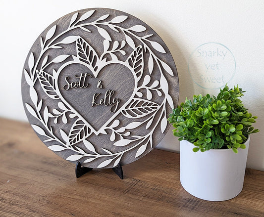 Floral heart wood sign, heart wood plaque, personalized wood sign, Valentine's day gift, unique gift or her, wedding gift, anniversary gift