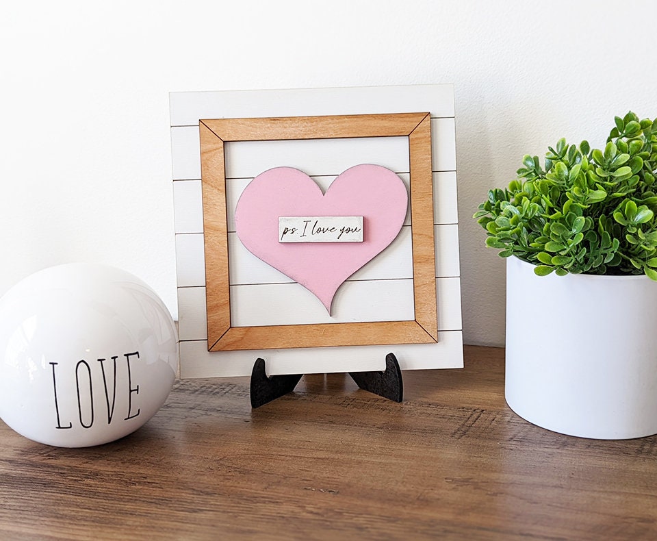 ps I love you sign, small love sign, tabletop decor, Valentines sign, Valentine's Day gift, gift for her, home decor, farmhouse decor