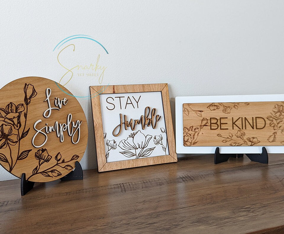 Mini motivational sign, be kind sign, stay humble sign, live simply sign, mini signs decor, farmhouse decor, decor for wall shelf