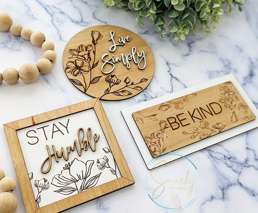 Mini motivational sign, be kind sign, stay humble sign, live simply sign, mini signs decor, farmhouse decor, decor for wall shelf