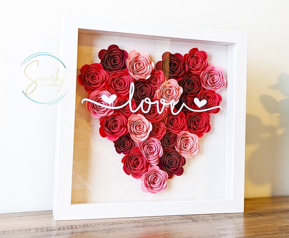 Love Valentine's rolled paper flower shadow box fall home decor