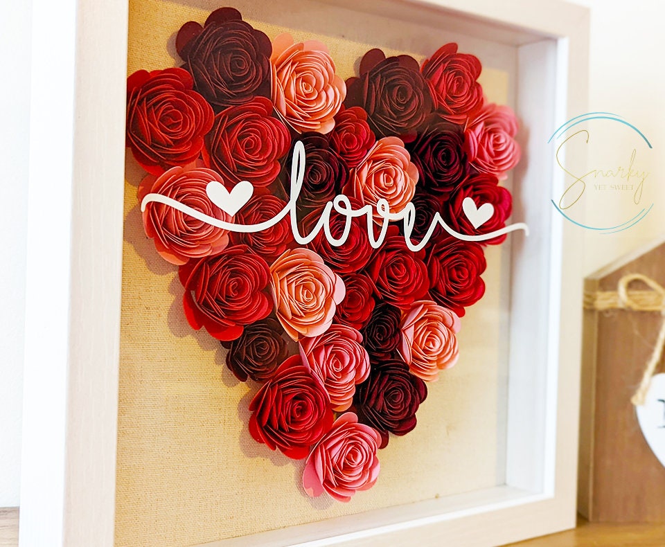 Love Valentine's rolled paper flower shadow box fall home decor
