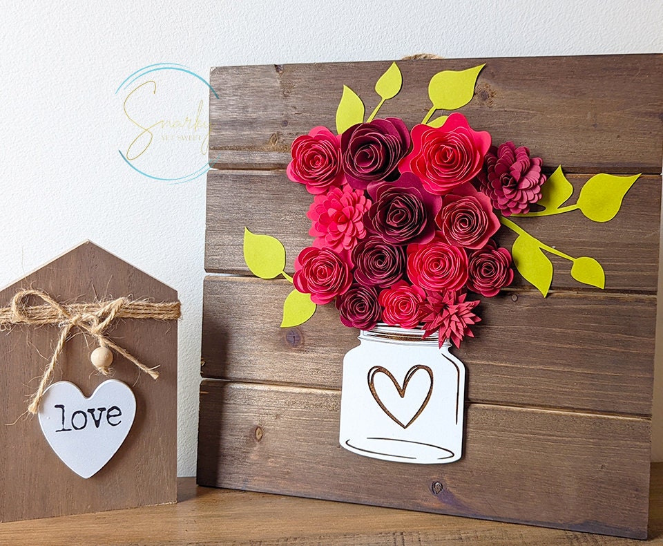 Heart Pallet Wood Sign Paper Flowers Valentine's Day