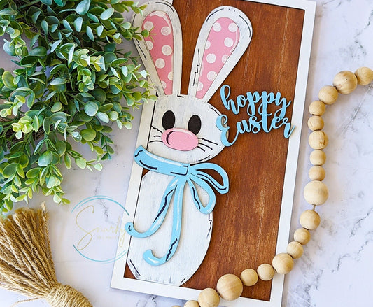 Hoppy Easter sign, wood Easter sign, bunny sign, Easter bunny sign, cute wood sign, laser cut holiday decor, Easter decor, DIY Easter sign