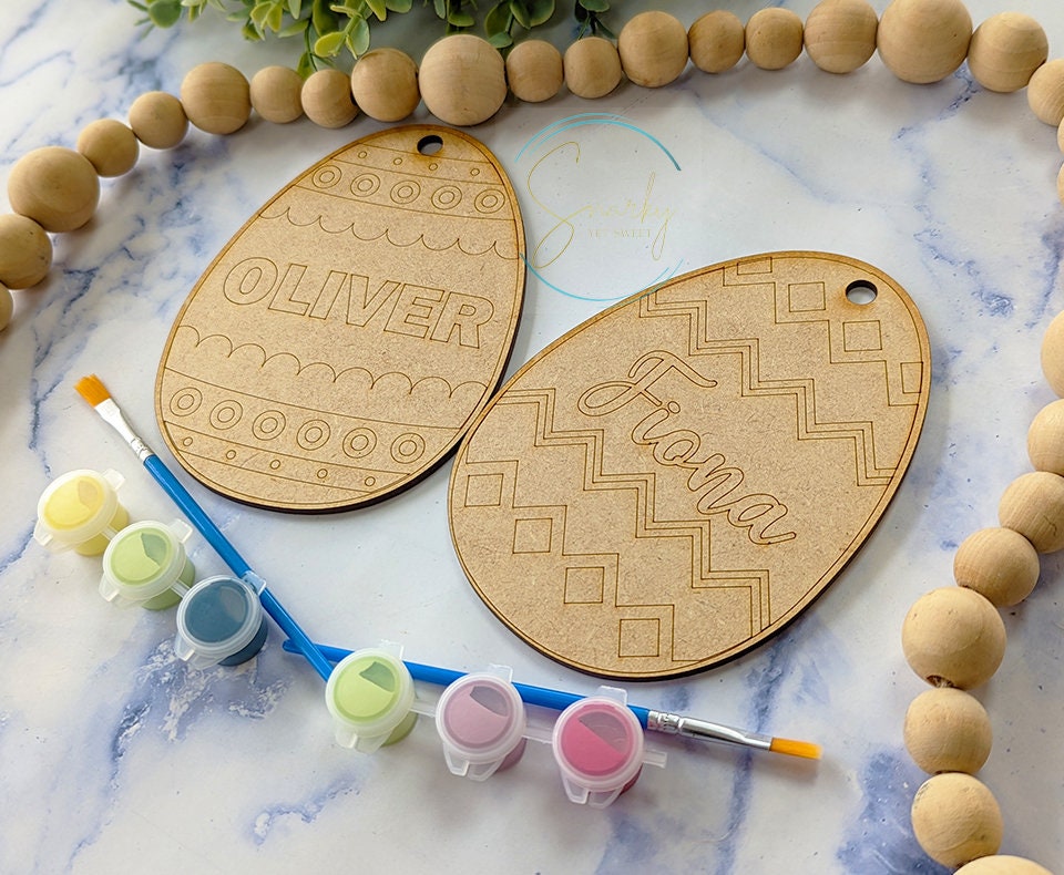 Kids Easter Eggs DIY kit, eggs coloring kit, laser engraved wood eggs, Easter decor, Easter basket filler, Easter basket gift