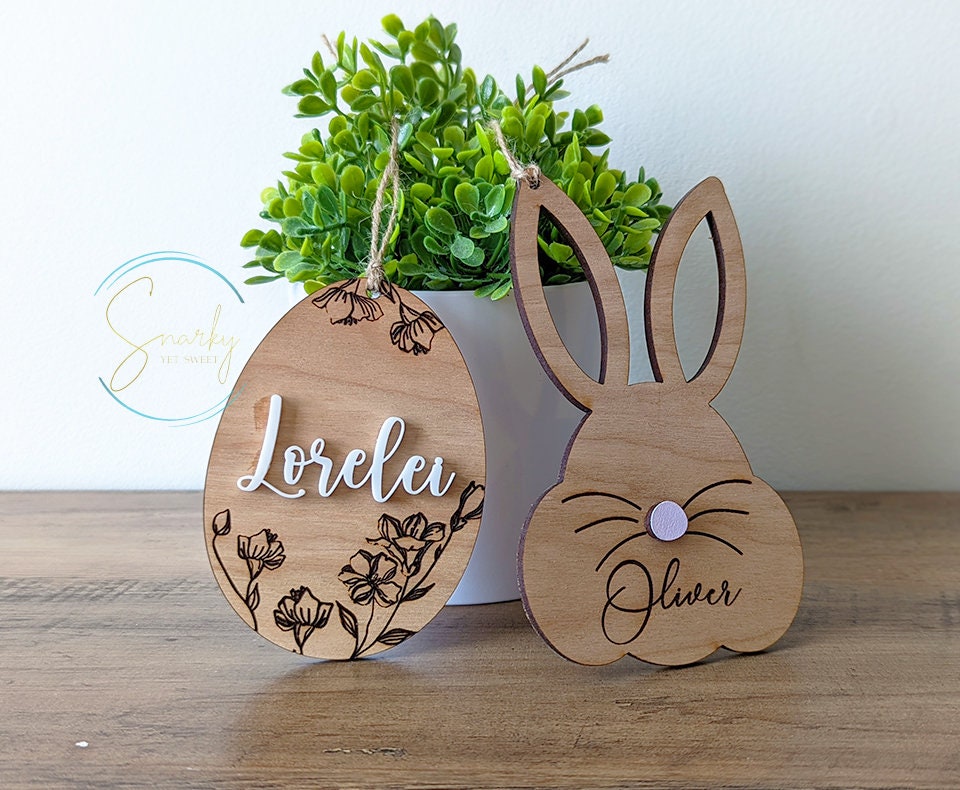Easter basket name tags, wood Easter basket tags, wood engraved Easter tags, personalized Easter basket name tags, engraved Easter tags