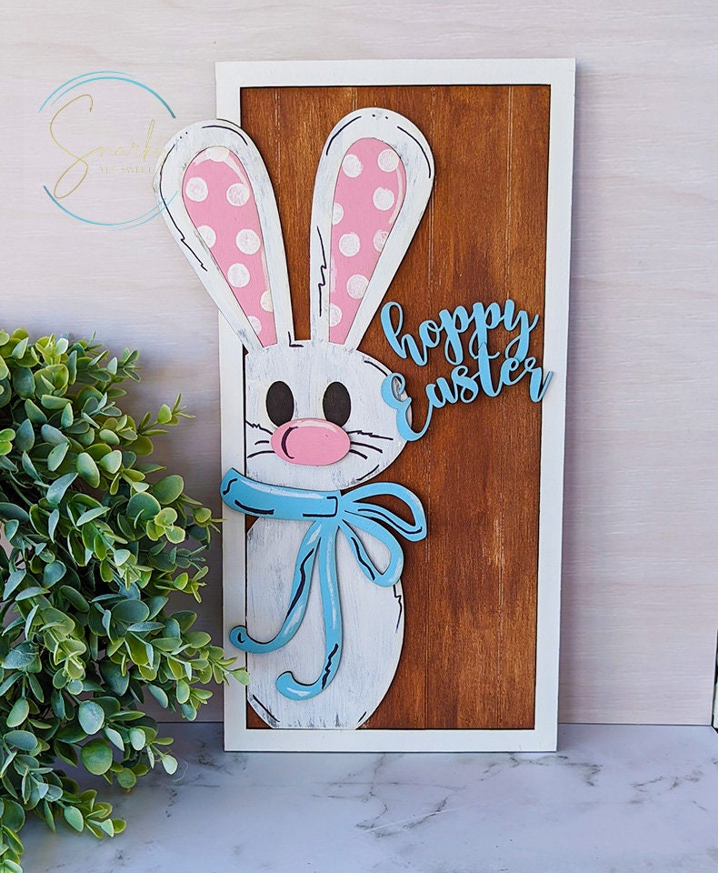 Hoppy Easter sign, wood Easter sign, bunny sign, Easter bunny sign, cute wood sign, laser cut holiday decor, Easter decor, DIY Easter sign