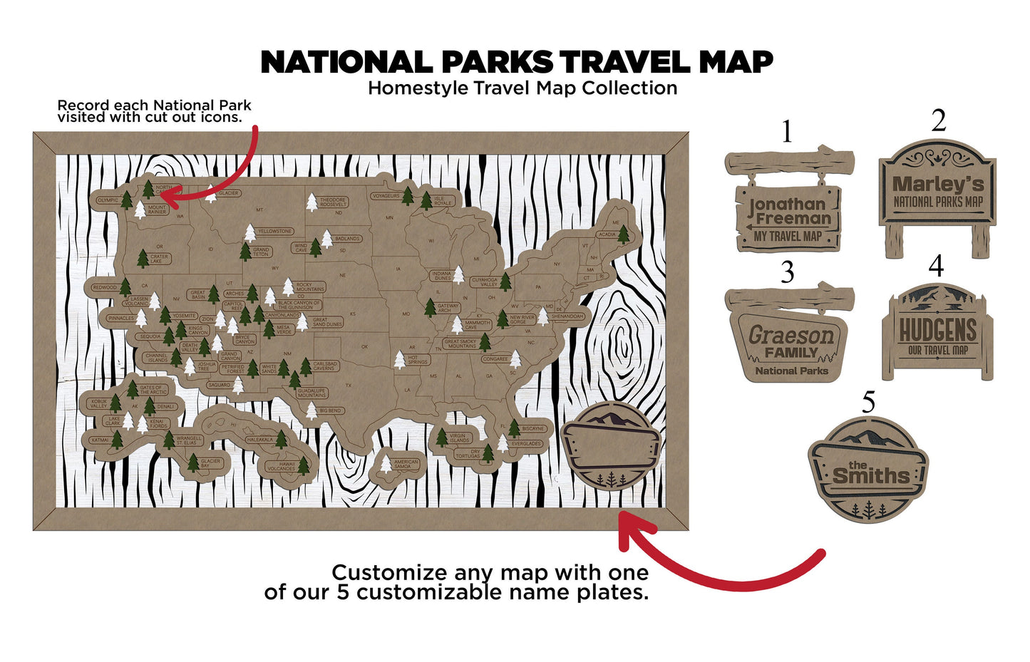 National Parks Tracker Map | Wooden Travel Map | Adventure Tracking Gift