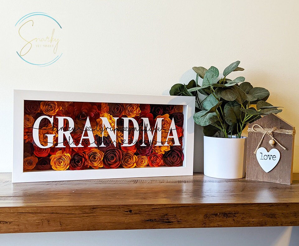 Paper flower shadow box, gift for mom, gift for grandma, mothers day shadow box, gift for mothers day, gift for wife mothers day, kid names