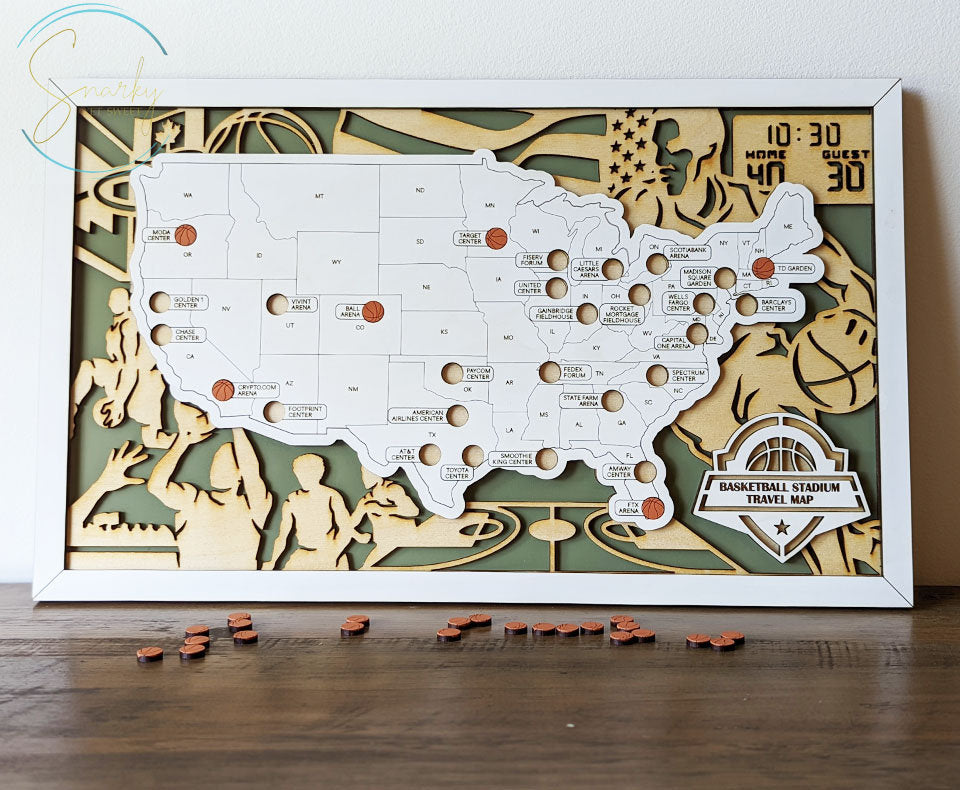 Basketball Arena Map | NBA Stadium Tracker Map | Checklist Gift for Basketball lover | Bucket List Gift for Basketball Fans