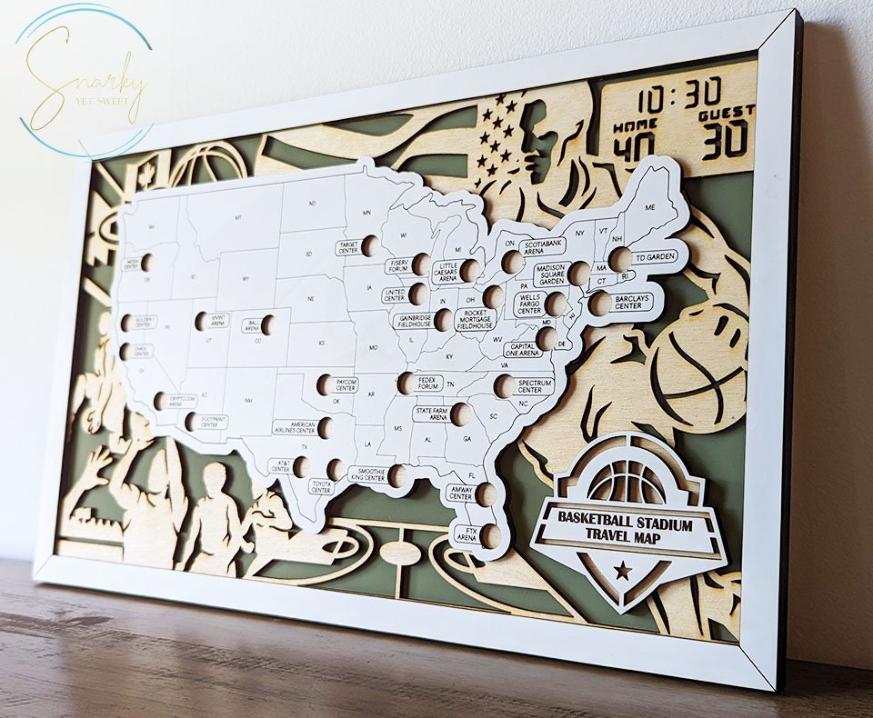Basketball Arena Map | NBA Stadium Tracker Map | Checklist Gift for Basketball lover | Bucket List Gift for Basketball Fans
