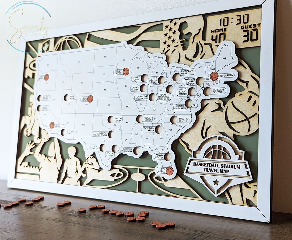 Basketball Arena Map | NBA Stadium Tracker Map | Checklist Gift for Basketball lover | Bucket List Gift for Basketball Fans