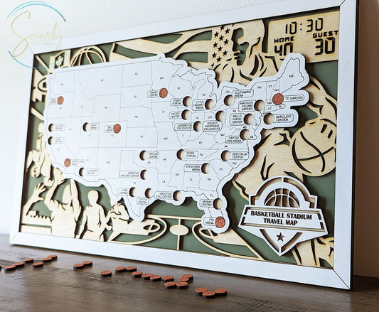 Basketball Arena Map | NBA Stadium Tracker Map | Checklist Gift for Basketball lover | Bucket List Gift for Basketball Fans