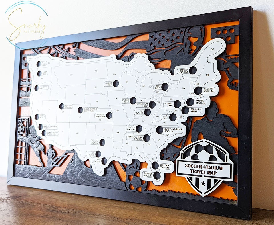 Soccer Stadium Tracker | MLS Stadium Travel Map, Gift for Soccer Lover | Bucket List Checklist for Soccer Fans