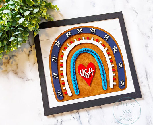 Patriotic Boho Rainbow Wooden Tabletop Decor