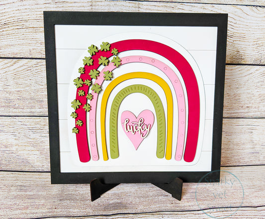 St Patrick's Day Boho Rainbow Wooden Tabletop Decor