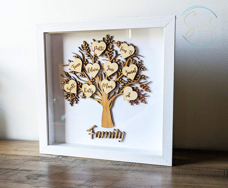 Shadow box family tree, wood family tree, family tree sign, family tree gift, gift for mom, gift for grandma, mothers day gift