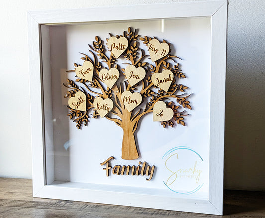 Shadow box family tree, wood family tree, family tree sign, family tree gift, gift for mom, gift for grandma, mothers day gift