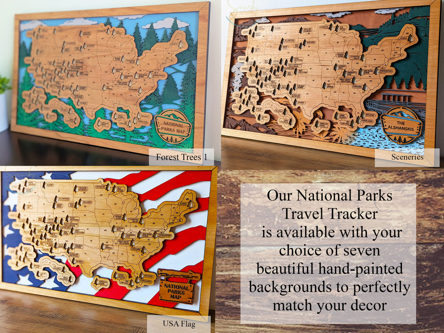 National Parks Tracker Map | Wooden Travel Map | Adventure Tracking Gift