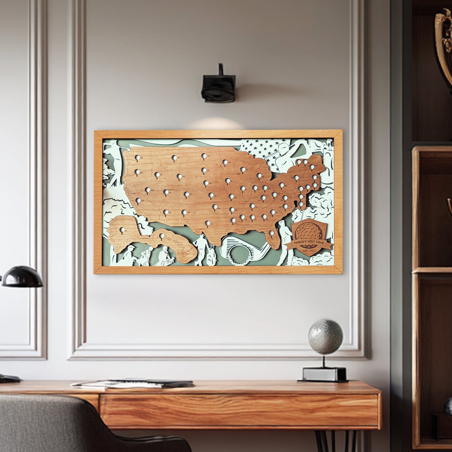 Golf course travel map, golf map, fifty states of golf , travel map, travel home decor, gift for golfer, gifts for dad